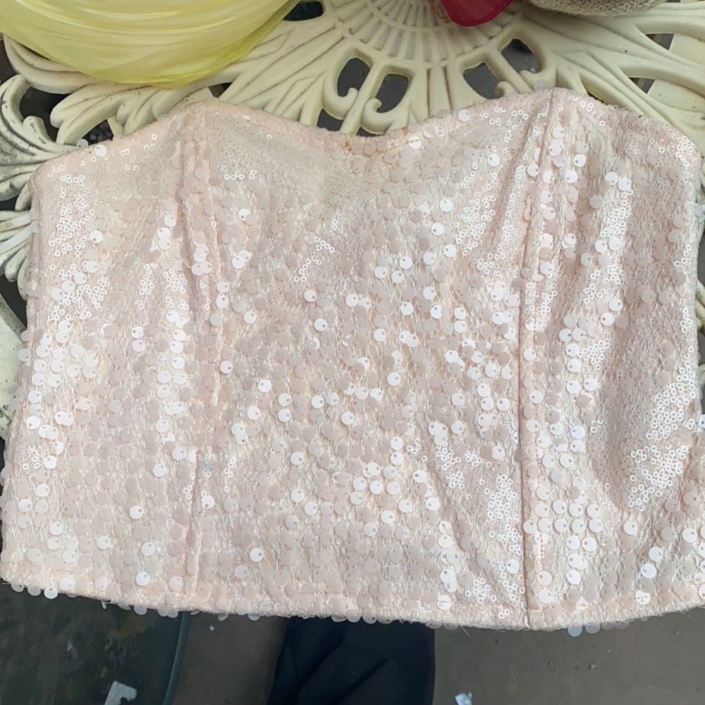 Forever 21 sequins strapless crop top sz. S